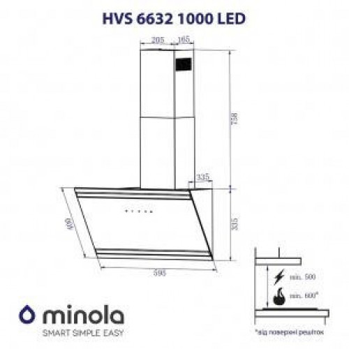 Витяжка похила Minola HVS 6632 BL 1000 LED