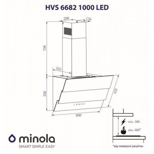 Витяжка похила Minola HVS 6682 BL 1000 LED