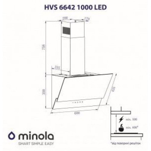 Витяжка похила Minola HVS 6642 BL 1000 LED