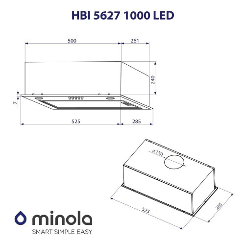 Витяжка вбудована Minola HBI 5627 GR 1000 LED