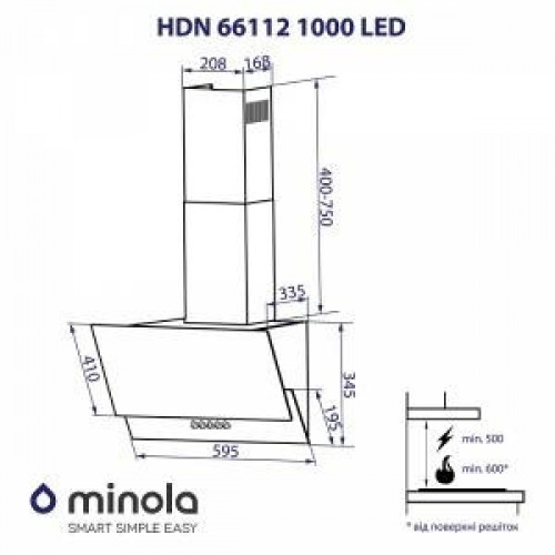 Витяжка похила Minola HDN 66112 BL 1000 LED