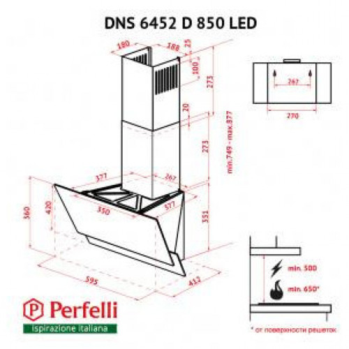 Витяжка похила Perfelli DNS 6452 D 850 GR LED