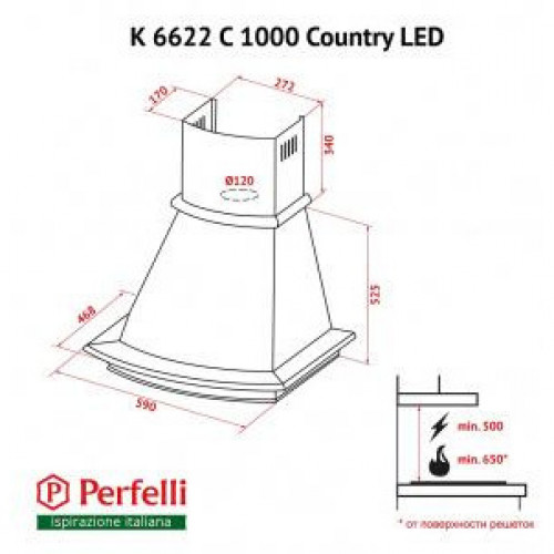 Витяжка купольна Perfelli K 6622 C BL 1000 COUNTRY LED
