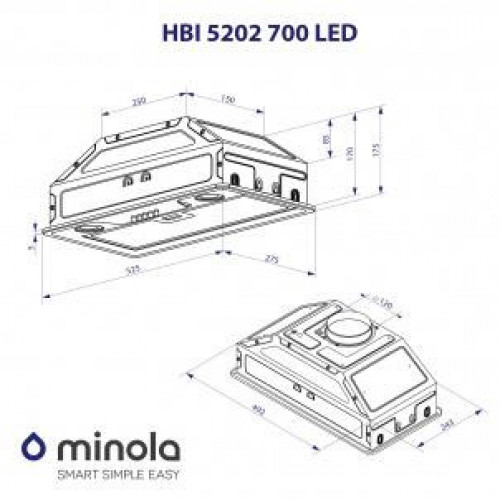 Витяжка вбудована Minola HBI 5202 GR 700 LED
