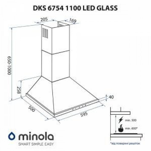 Витяжка купольна Minola DKS 6754 BL 1100 LED GLASS