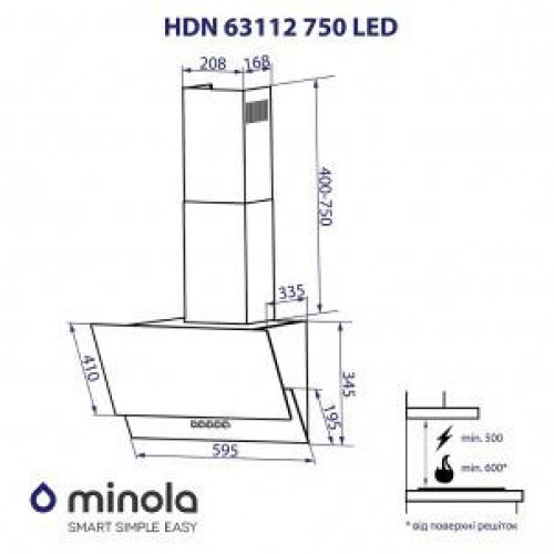 Витяжка похила Minola HDN 63112 BL 750 LED