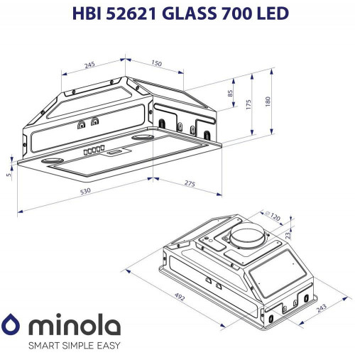 Витяжка вбудована Minola HBI 52621 WH GLASS 700 LED