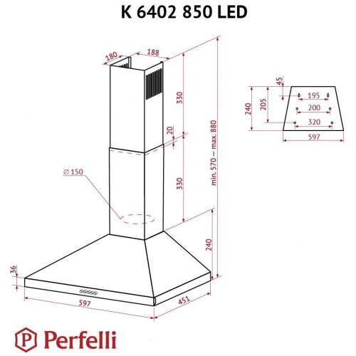 Витяжка купольна Perfelli K 6402 I 850 LED