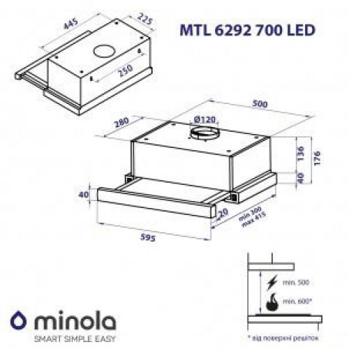 Витяжка телескопічна Minola MTL 6292 WH 700 LED
