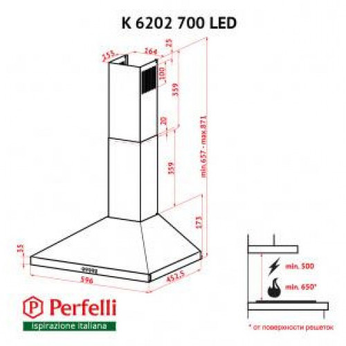 Витяжка купольна Perfelli K 6202 WH 700 LED