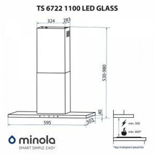 Витяжка Т-подібна Minola TS 6722 I/BL 1100 LED GLASS