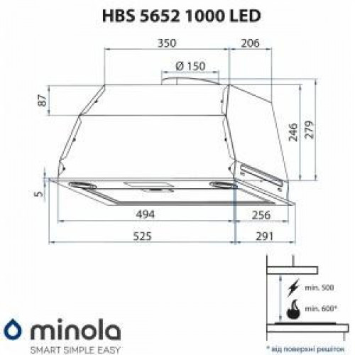 Витяжка вбудована Minola HBS 5652 WH 1000 LED