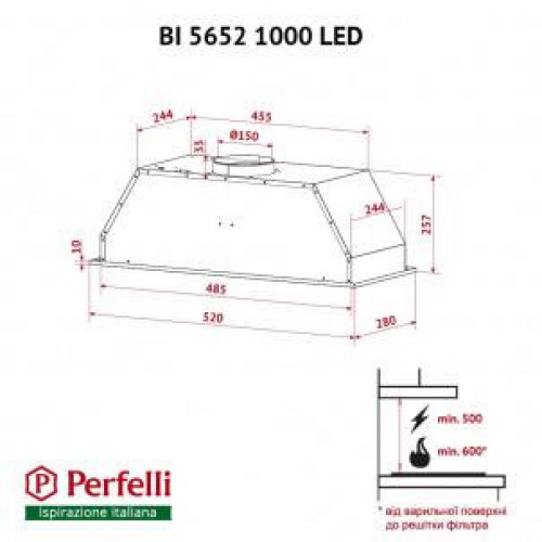 Витяжка вбудована Perfelli BI 5652 I 1000 LED