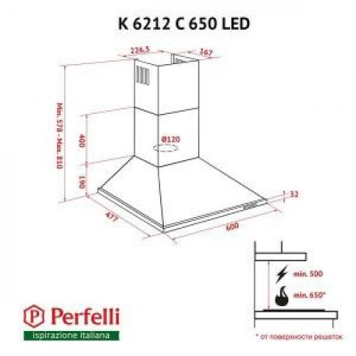 Витяжка купольна Perfelli K 6212 C IV 650 LED