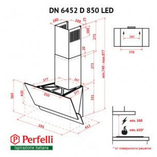 Витяжка похила Perfelli DN 6452 D 850 BL LED
