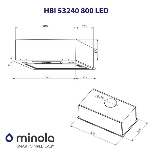 Витяжка вбудована Minola HBI 53240 BL 800 LED