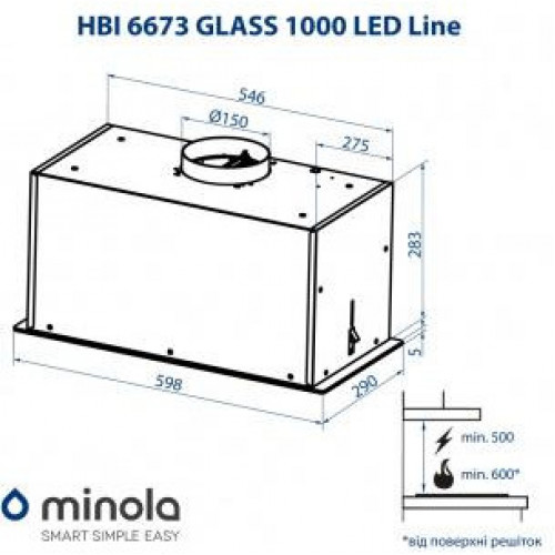 Витяжка вбудована Minola HBI 6673 WH GLASS 1000 LED Line