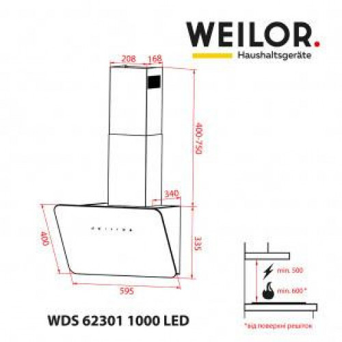 Витяжка похила Weilor WDS 62301 R WH 1000 LED
