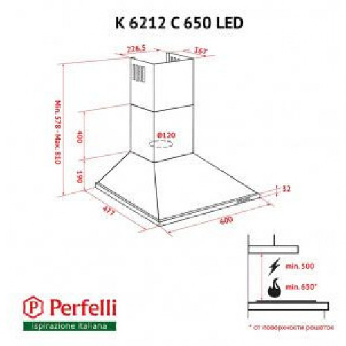 Витяжка купольна Perfelli K 6212 C BL 650 LED