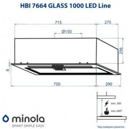 Витяжка вбудована Minola HBI 7664 WH GLASS 1000 LED Line
