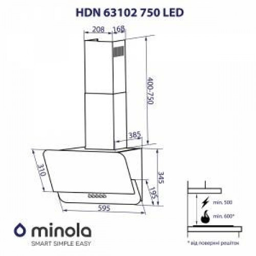Витяжка похила Minola HDN 63102 BL 750 LED
