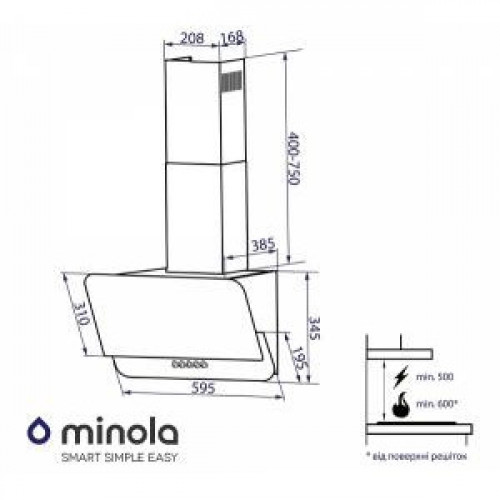Витяжка похила Minola HDN 66102 BL 1000 LED