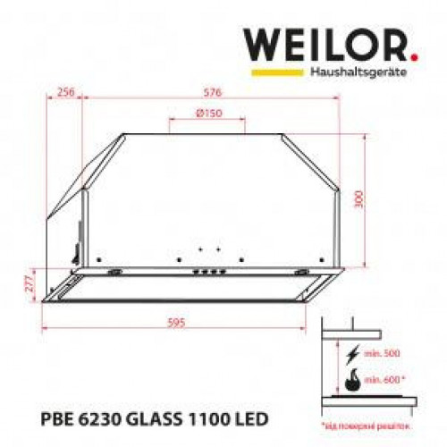 Витяжка вбудована Weilor PBE 6230 GLASS BL 1100 LED
