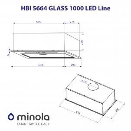 Витяжка вбудована Minola HBI 5664 WH GLASS 1000 LED Line