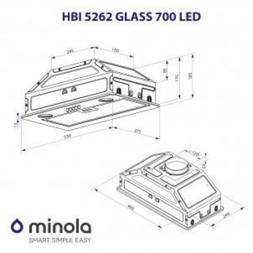 Витяжка вбудована Minola HBI 5262 GR GLASS 700 LED