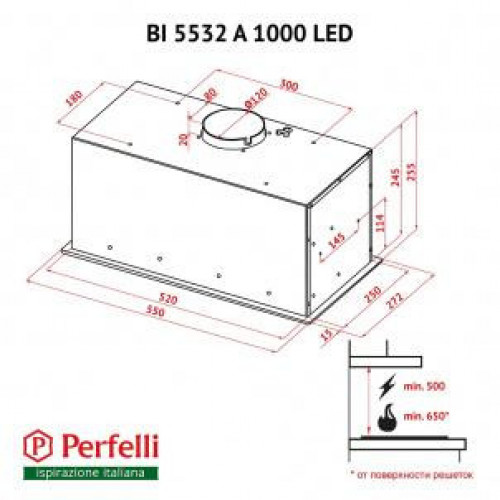 Витяжка вбудована Perfelli BI 5532 A 1000 BL LED