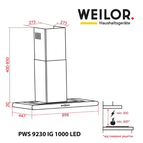 Витяжка Т-подібна Weilor PWS 9230 IG 1000 LED