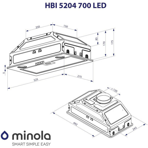 Витяжка вбудована Minola HBI 5204 IV 700 LED