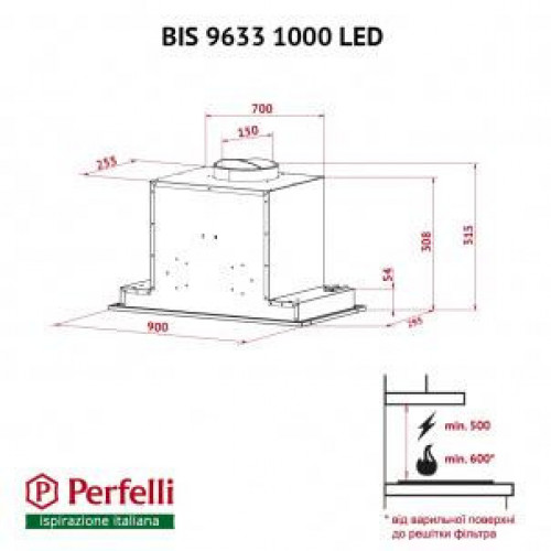 Витяжка купольна Perfelli BIS 9633 I 1000 LED