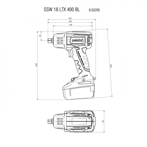 Акумуляторний ударний гайковерт Metabo SSW 18 LTX 400 BL (18 В, 2х4 А*год) (602205500)