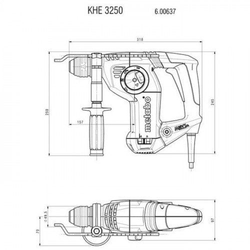 Комбінований перфоратор Metabo KHE 3250 (0.8 кВт, 3.1 Дж) (600637000)