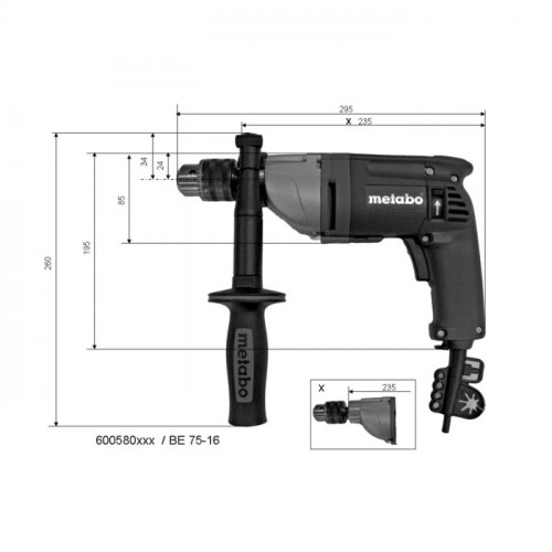 Дриль безударний Metabo BE 75-16 (0.75 кВт, 660 об/мин) (600580000)