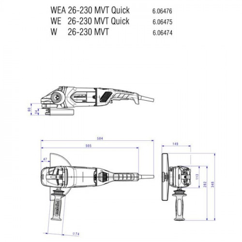 Кутова шліфувальна машина Metabo WE 26-230 MVT QUICK (2.6 кВт, 230 мм) (606475000)