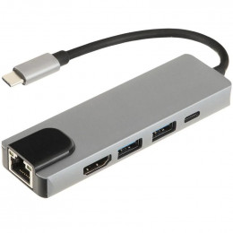 Адаптер 5 in 1 Type-C to HDMI, 2xUSB3.0, PD, LAN(RJ45)