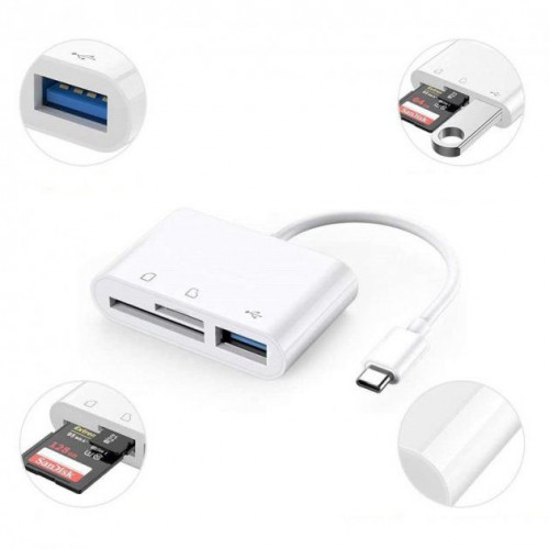 Перехідник USB Type C to USB/SD/microSD, білий