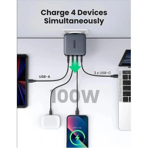 Мережевий зарядний пристрій Ugreen GaN X Fast Charger 4 USB (3хType-C/1xUSB, 100W) (UA)