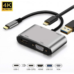 Адаптер Type-C to HDMI 4K, VGA, PD, USB3.0