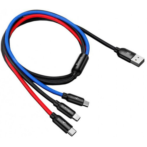 Кабель Baseus USB 3-в-1 (Type-C, Micro USB, Lightning) 1.2м, чорний