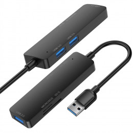 Адаптер USB Type-C - 2xUSB2.0, USB3.0, Micro SD, SD, чорний (USB)