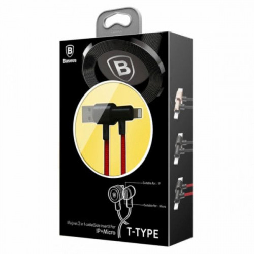 Кабель Baseus Magnet T-Type USB 2.0/micro USB-Lightning (Apple 8pin) 2.1A 1.2 м (CALTX-A09), червоний/чорний