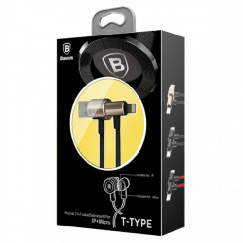 Кабель Baseus Magnet T-Type USB 2.0/micro USB-Lightning (Apple 8pin) 2.1A 1.2 м (CALTX-A1V), чорний/золотий