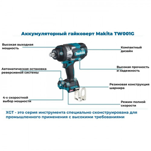 Акумуляторний гайковерт Makita TW001GD201 (40 В, 2х2.5 А*год, 2050 Н*м)