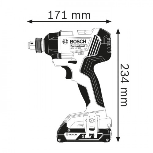 Акумуляторний ударний гайковерт Bosch GDX 180-LI (18 В, 2х2 А*год, 180 Н*м) (06019G5223)