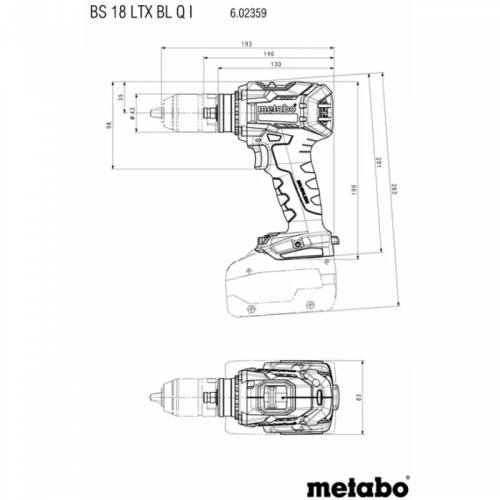 Акумуляторний дриль-шуруповерт Metabo BS 18 LTX BL Q I (18 В, 2х5.5 А*ч, 130 Н*м) (602359660)