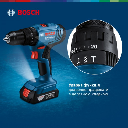 Акумуляторний ударний дриль-шуруповерт Bosch GSB 183-LI Professional (2х18 В, 2 А*год) (06019K9100)