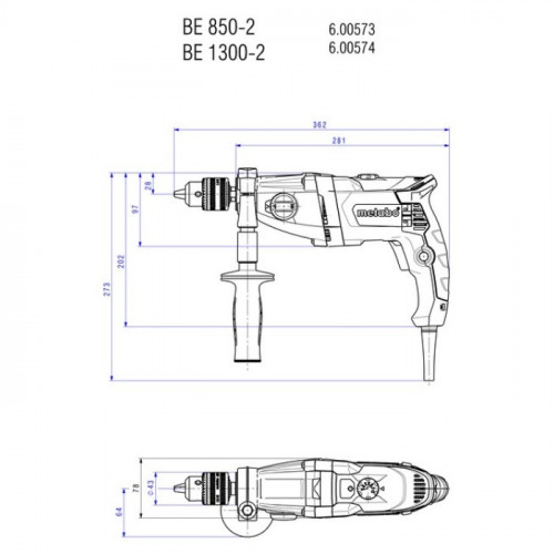 Дриль Metabo BE 850-2 (0.85 кВт, 3100 об/хв) (600573000)